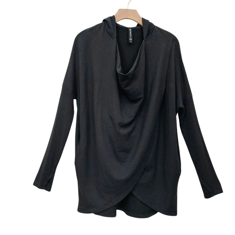 Athleta Purana Wrap Sweatshirt Womens Small Black Soft Nirvana Hooded Pullover